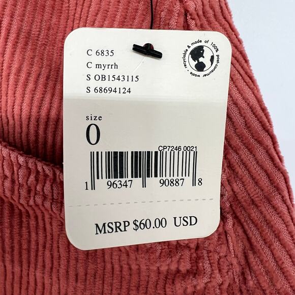 NWT Free People Ray Corduroy Mini Skirt Women's Size 0 Coral Button-Front Cotton - Picture 6 of 10